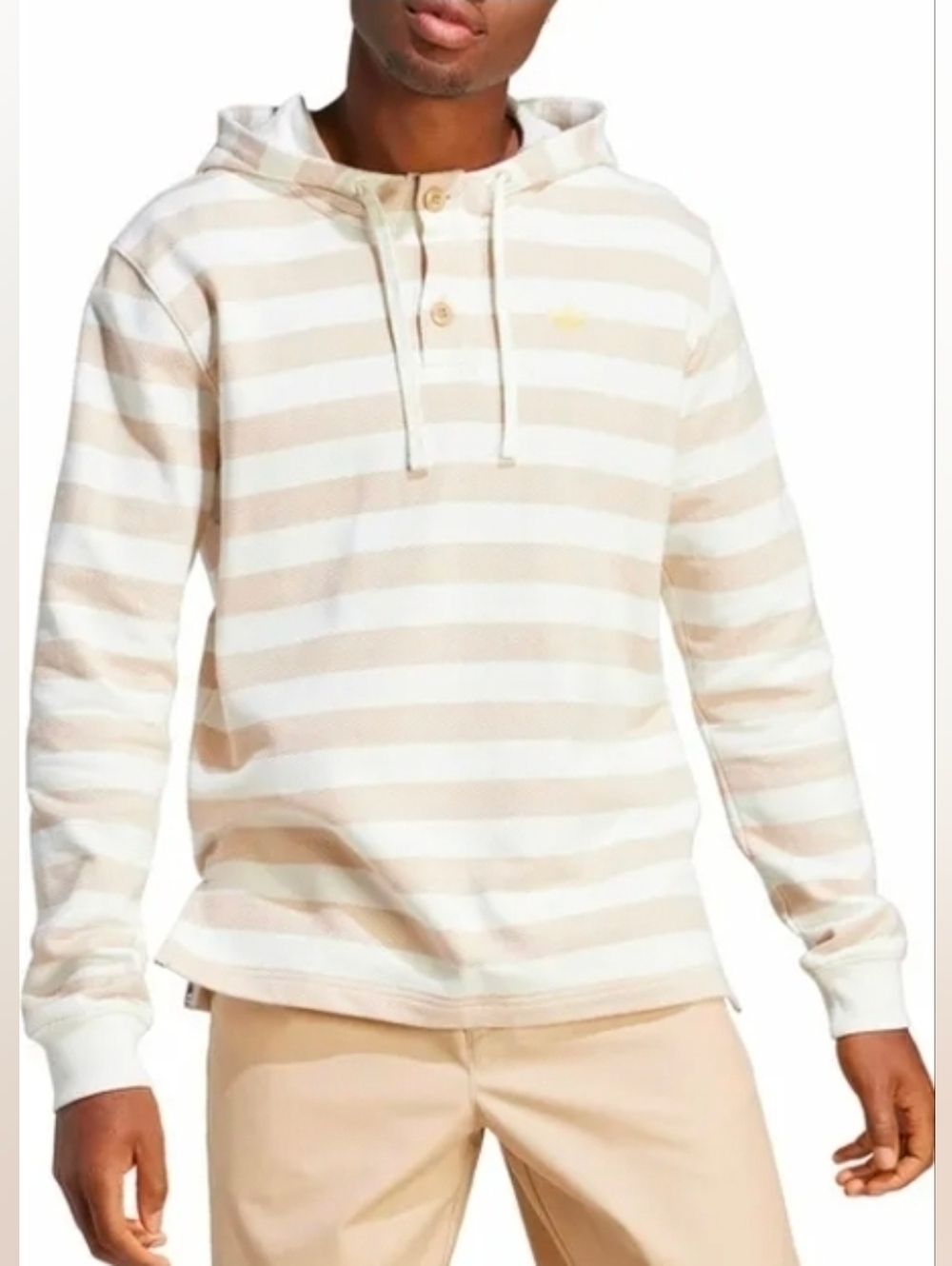 Adidas Striped Hoodie in Cream and Tan